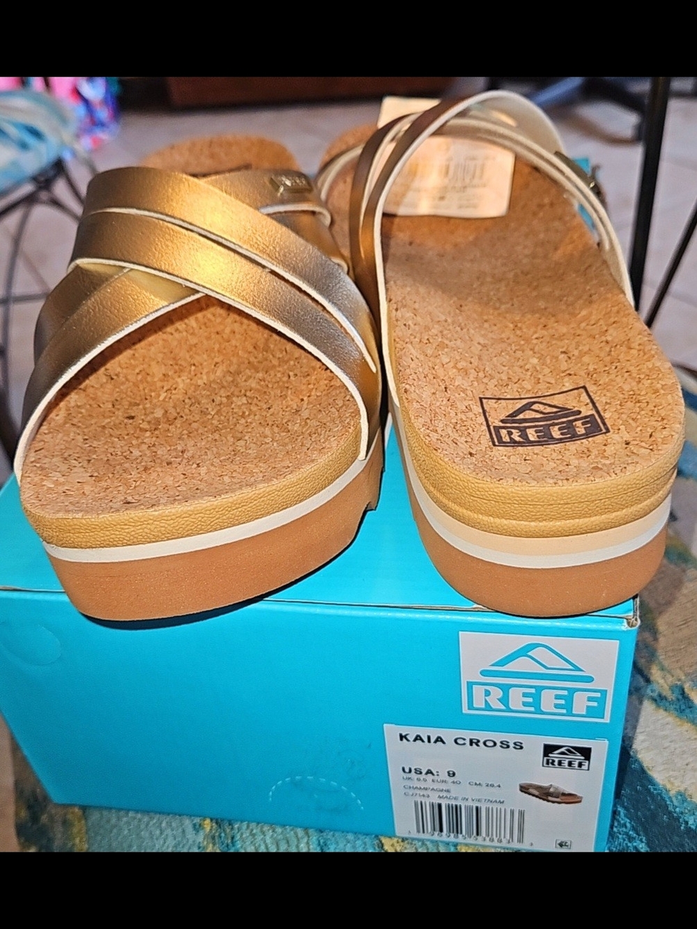 Reef Women's KAIA Metallic Champgne Cork Footbed Slide Sandals - Picture 3 of 4